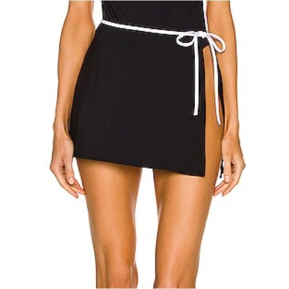Black Mini Skirt with White Trim and Side Tie